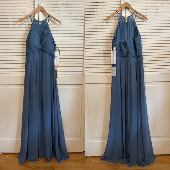 NWT NEW LEVKOFF Bridesmaid Dress Style 7001 Slate Chiffon - Picture 2 of 8